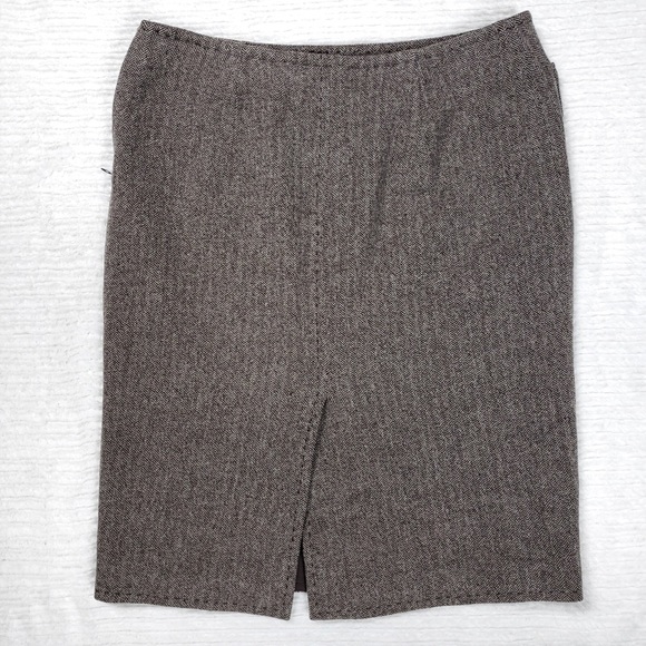 Luciano Barbera Brown Cashmere & Wool Herringbone Tweed Skirt Size 8 Medium - Picture 3 of 8